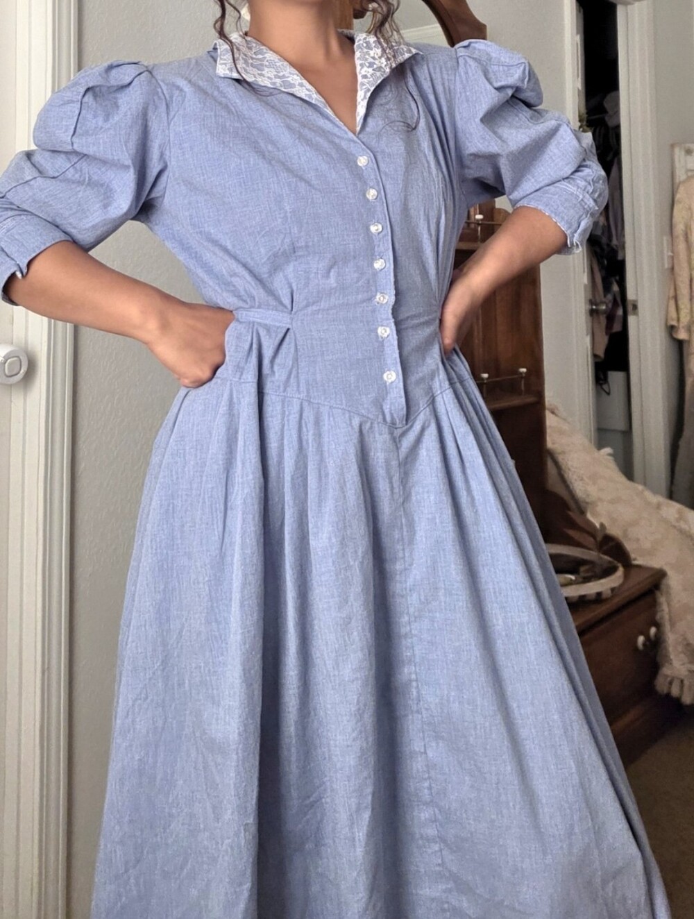 Vintage Periwinkle Blue And Lace Dress 14